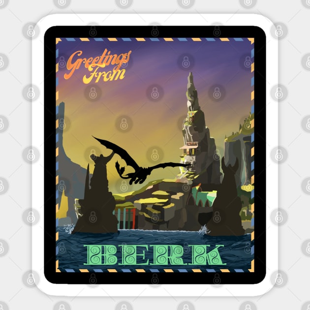 Greetings From Berk-Green Sticker by Print Lilac